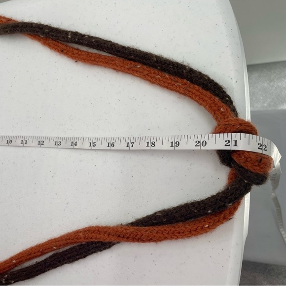 Handmade Nubby Knit Brown Rust Blue White Wood Hobo Bag Satchel Boho Crossbody - Picture 9 of 10